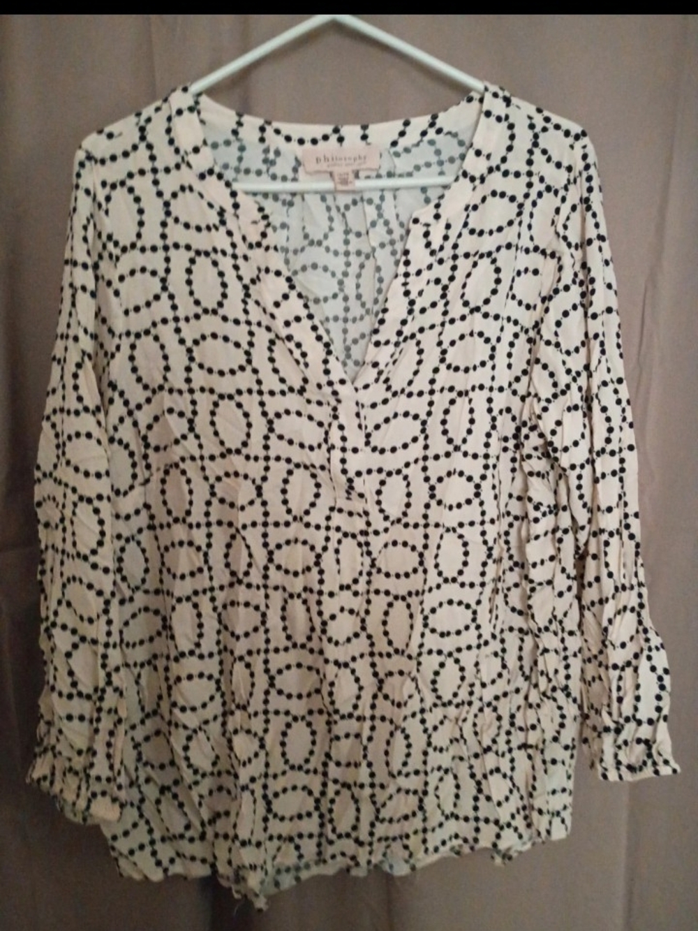 Philosophy White V-Neck Tunic with Black Dot Chain Print